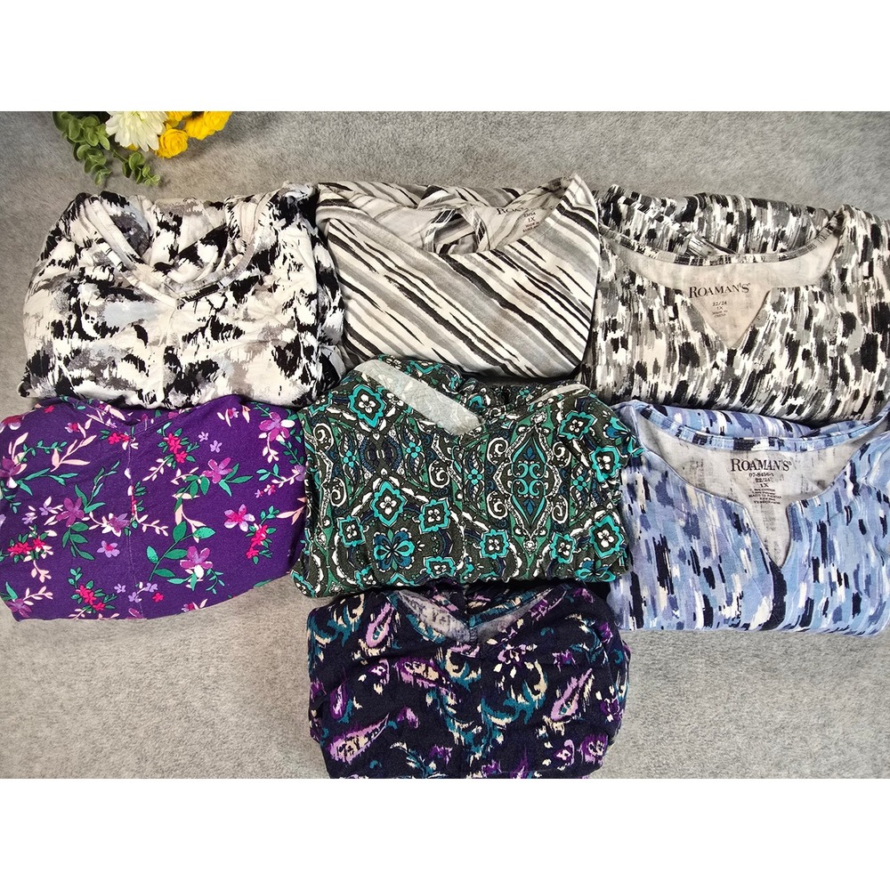Roamans 7 TShirt Bundle Womens LG/1X Multi Color Casual Abstract Floral 7pc Lot